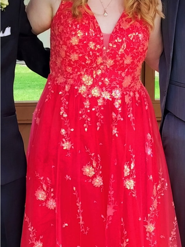 Strawberry Color Floral Design Prom Dress